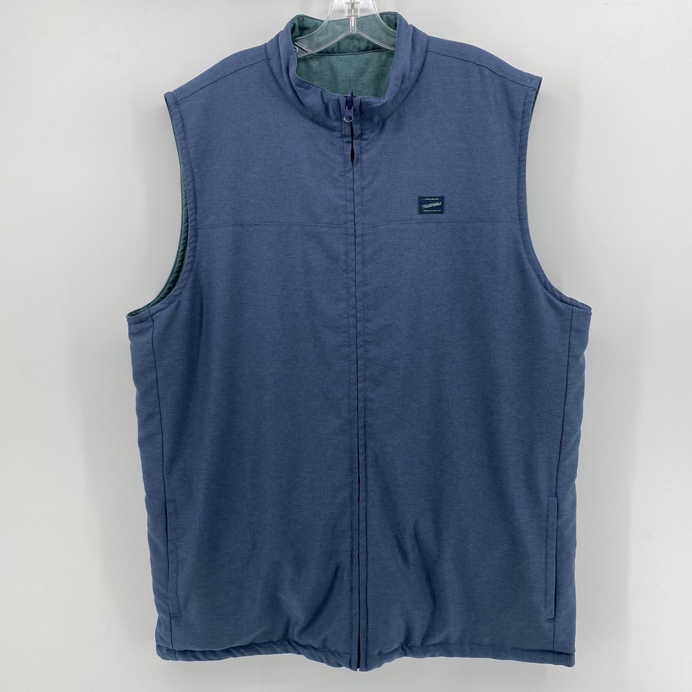 TravisMathew Mens Reversible Full Zip Vest Blue Green Quilted Golf Jacket XL